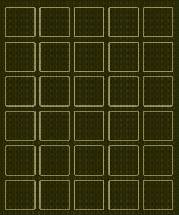 A five-by-six grid of squares, with the letters "T O T E M" being typed in the top row. When the word is completed, the squares with letters start pulsing with a soft yellow-orange glow.