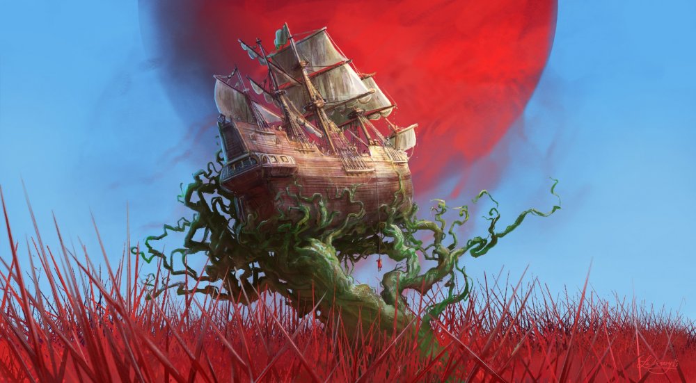 A variation of the full illustration without the storm clouds.